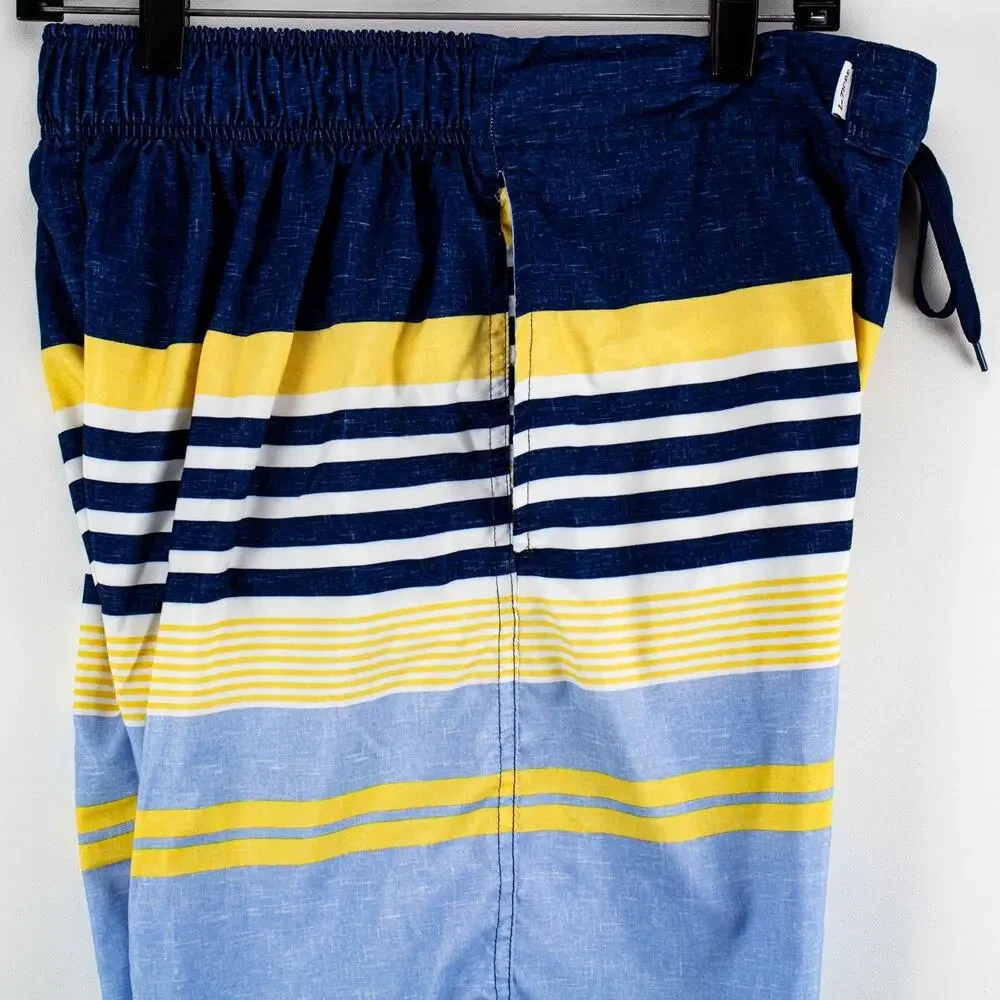 Le Tigre Men’s Medium Vintage Board Shorts Blue Yellow Striped Swim Trunks
